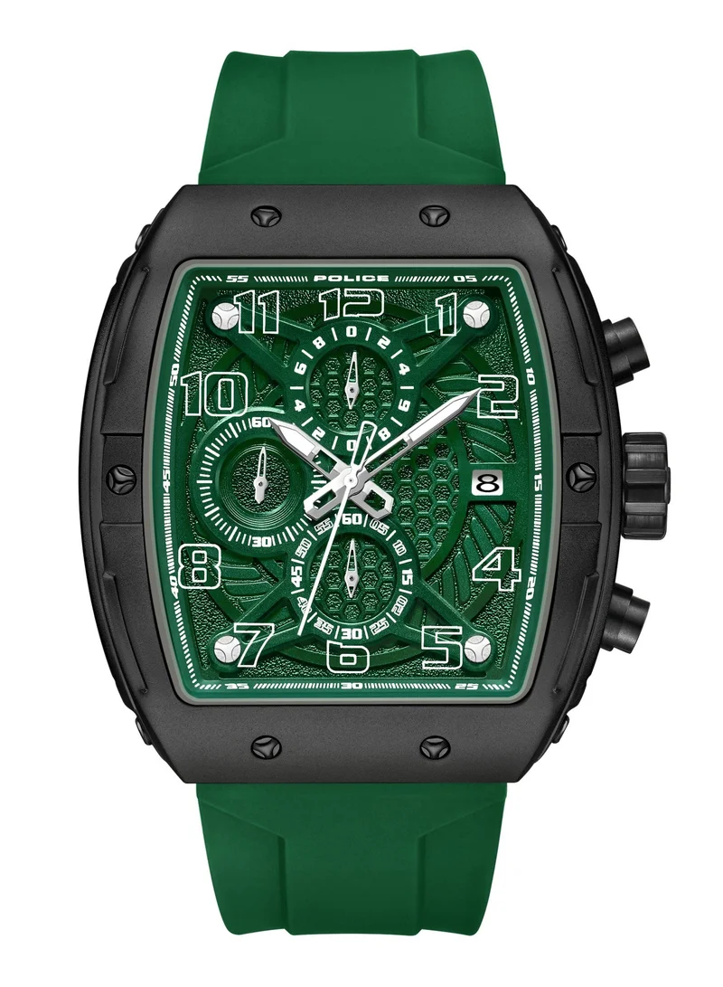 بوليس ساعة كرونوغراف رجالية بسوار سيليكون أخضر وميناء أخضر وحافظة من خليط معدني من كوزويج